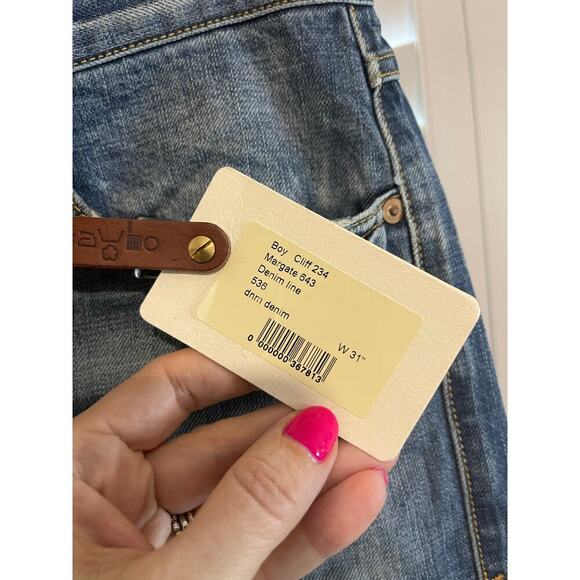 Care Label Men’s Italian Button Fly Dark Distressed Denim - Picture 3 of 6